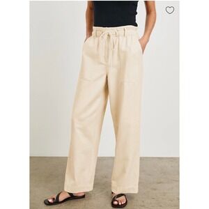Utcoco Womens Beige Linen Blend‎ Wide Leg Drawstring Pants Small QS1202 Cotton